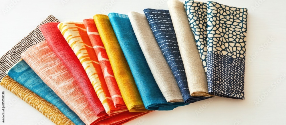 Poster colorful assortment of decorative napkins arranged neatly on a white background showcasing various t