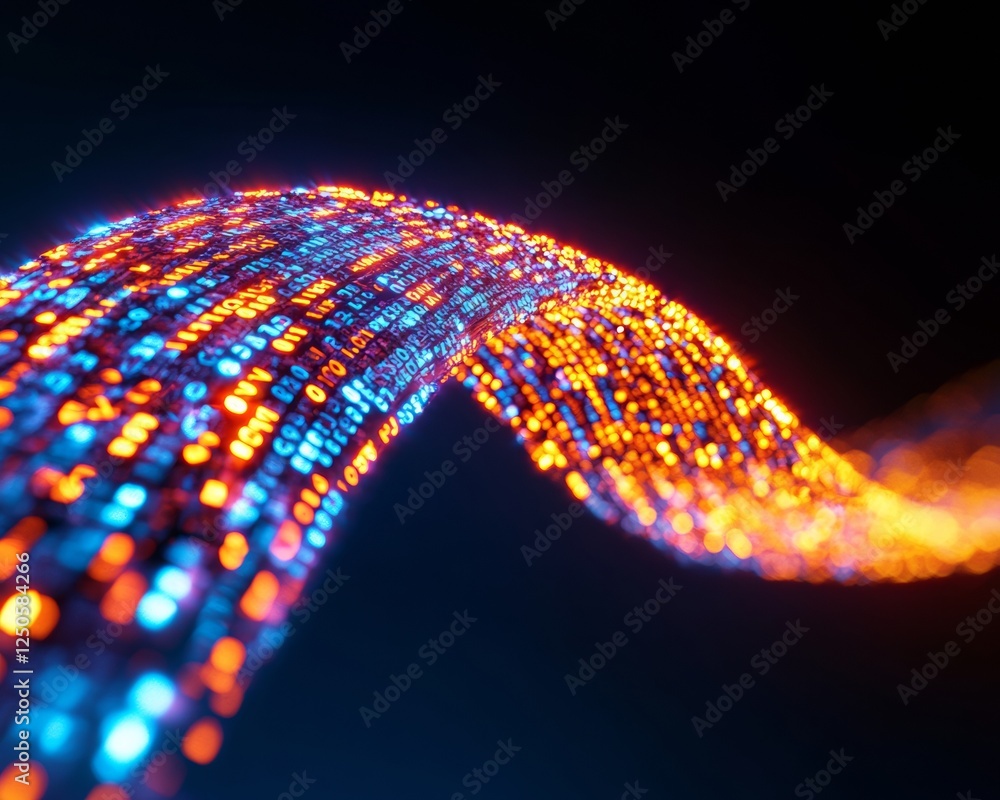 Poster Futuristic Digital Coding Display Luminescent Data Stream and Algorithmic Patterns on LED - Cutting-Edge Software Innovation for Tech and Digital Advancement