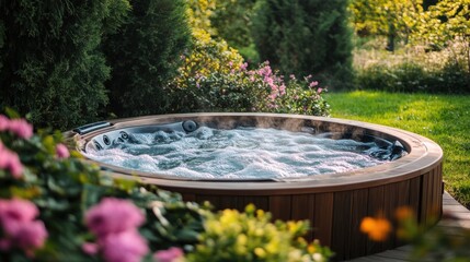 Relaxing Outdoor Hot Tub in Lush Garden Setting