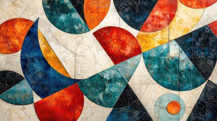Fototapeta premium Vibrant Abstract Geometric Tile Design with Bold Colors and Textures for Modern Interior Aesthetics