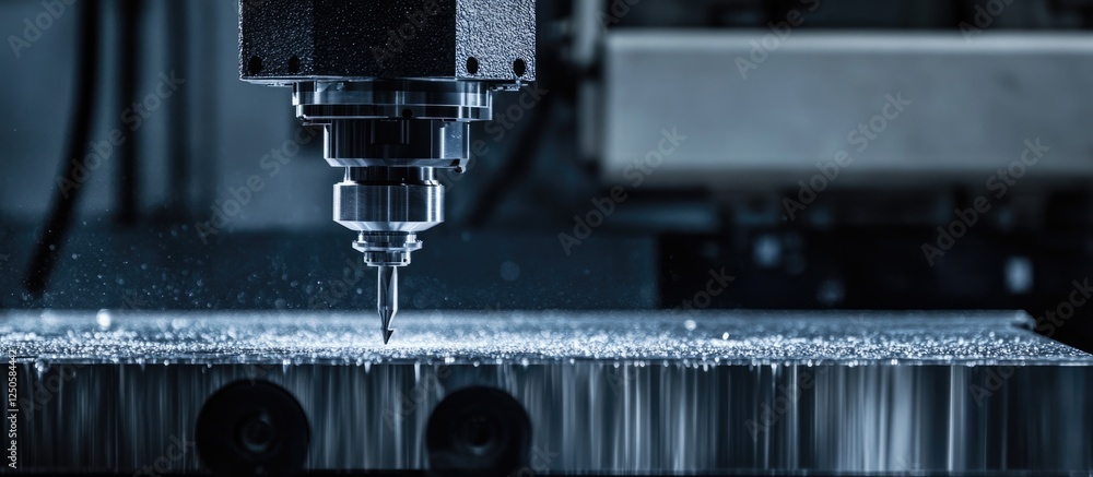 Poster cnc machine precision cutting with robotic arm in industrial setting featuring empty space for custo