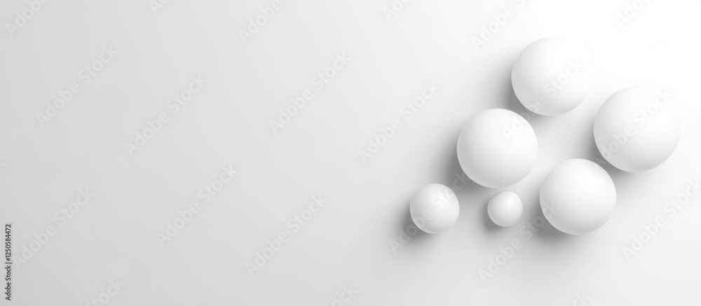 Poster minimalist white background featuring assorted sizes of latex balloons arranged artfully for a party