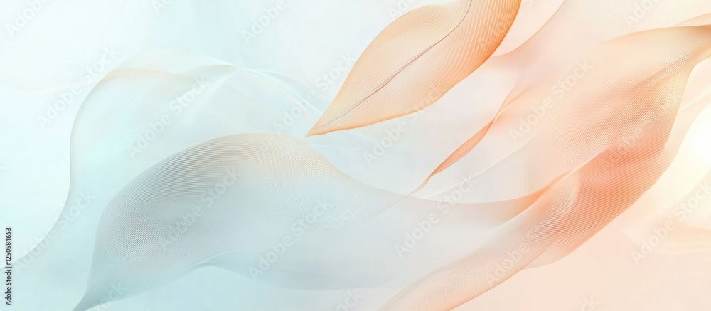 Poster soft flowing abstract background featuring gentle curved lines in pastel hues of blue and peach crea
