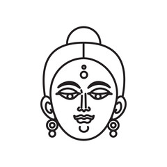 Hindu girl face icon with traditional facial features and hairstyle