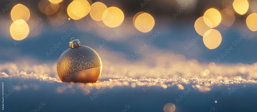 Aufkleber elegant gold christmas ornament on snow with shimmering bokeh lights creating a festive atmosphere a