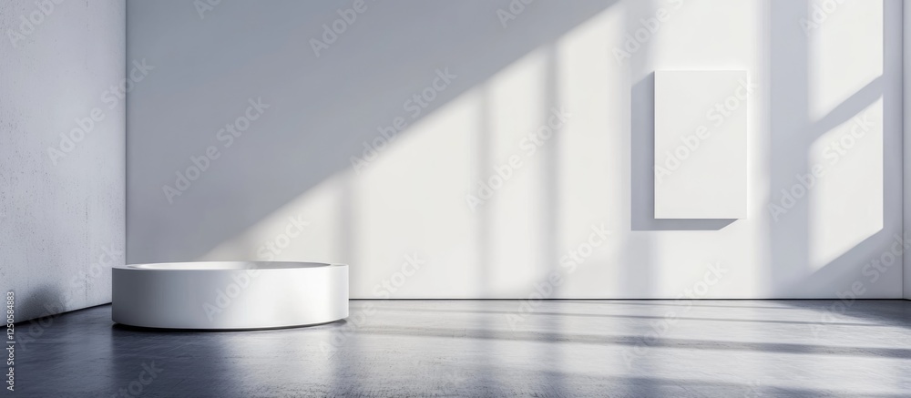 Fototapete minimalist bathroom design featuring a round tub with ample empty space for text and natural light c