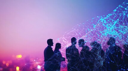 Silhouette Group of Business Professionals at Night in City