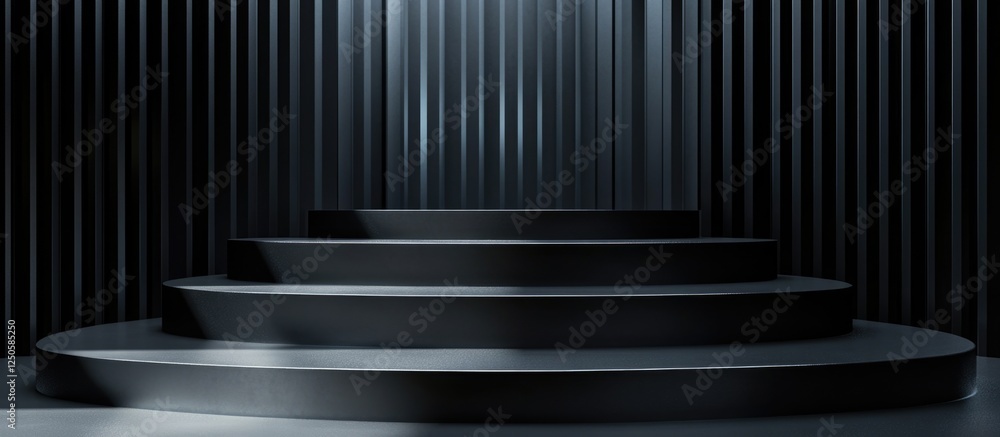 Poster elegant black podium with abstract background and dramatic shadows for text placement in high qualit