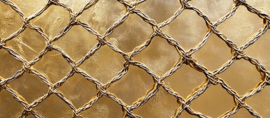 Metal mesh design with intricate pattern against a shimmering gold background showcasing texture and elegance in interior decor.