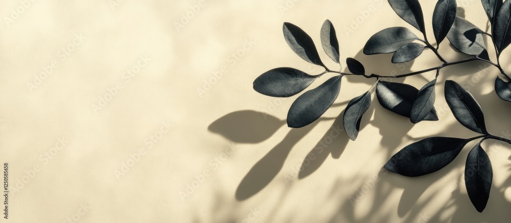 Poster botanical shadow leaves on cream background creating a floral artwork concept with ample copy space 