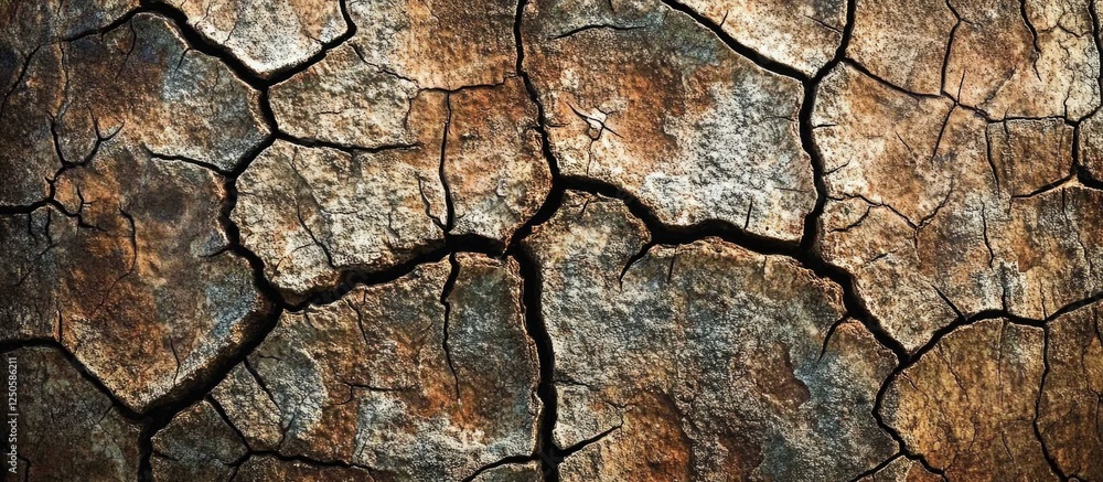 Aufkleber weathered tree bark texture showcasing deep cracks and rugged patterns, ideal for backgrounds or nat