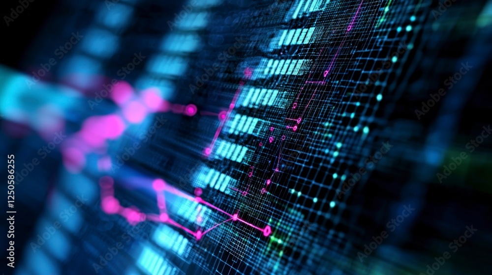 Aufkleber abstract digital data network visualization with glowing pink and blue lines