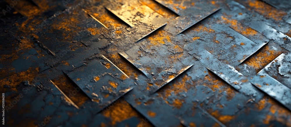 Poster rustic metal surface with intricate texture and patterns highlighting wear and age for industrial de