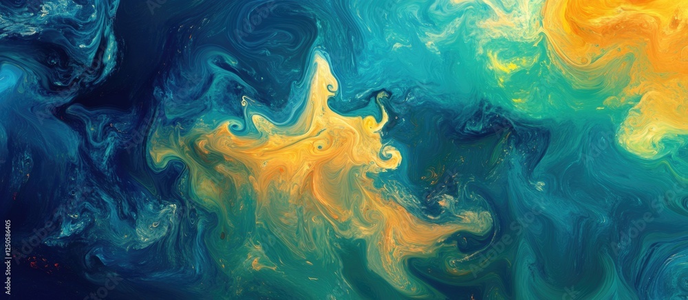 Poster vibrant abstract ocean waves with rich colors showcasing fluid dynamics and natural marine patterns 