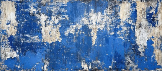 Weathered blue grunge texture with distressed paint and peeling layers creating a vintage and textured background for design projects.