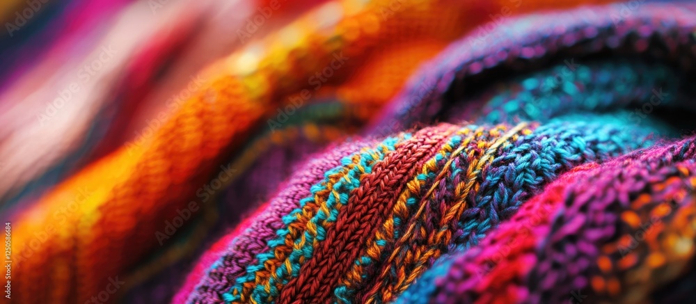 Aufkleber vibrant multicolored knitted texture in macro showcasing detailed shawl technique for textile and cr