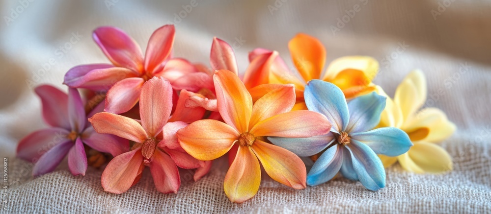 Aufkleber vibrant macro image of multicolored flowers arranged aesthetically on a soft textured background sho