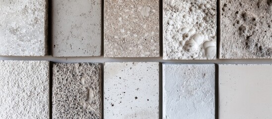 Textured backgrounds featuring various patterns of unprocessed concrete surfaces ideal for architectural design and construction projects.