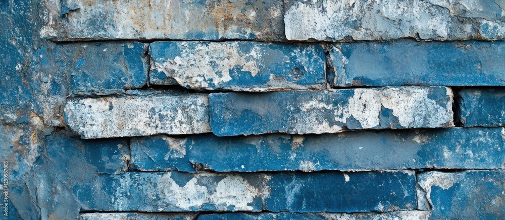 Poster close up of weathered blue brick texture with abstract architectural elements showcasing aged surfac