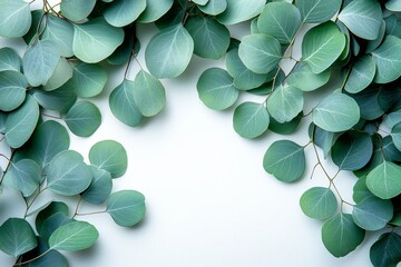 Eucalyptus leaves in the corner, isolated on a white background, PNG file for website design.