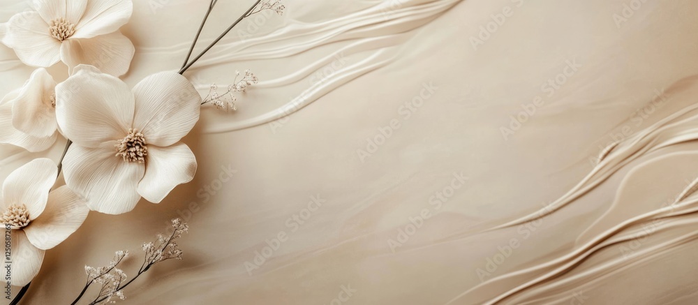 Poster minimalist floral design featuring a neutral color palette and ample space for text in an elegant an