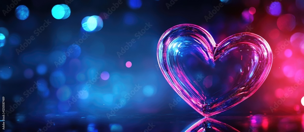 Poster glowing neon heart with vibrant colors and space for custom text or messages