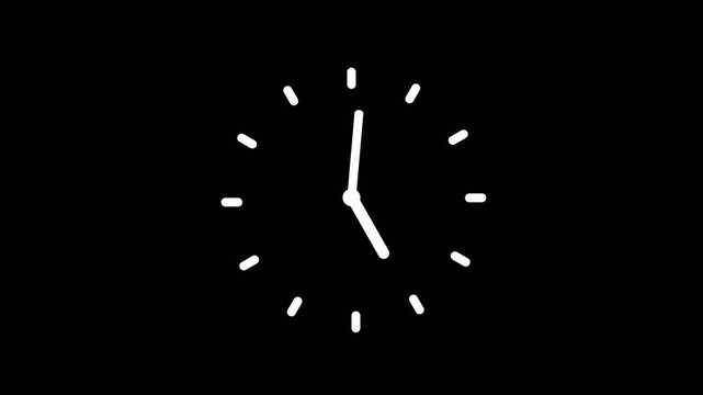 Simple clean animated clock interface with no circle frame, timelapse speeding hands, time passing, moving arrows, 24 hrs. seamless loop nonstop motion graphic on a transparent background