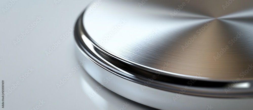 Poster shiny metallic lid close-up on a clean white surface showcasing smooth texture and modern design ele
