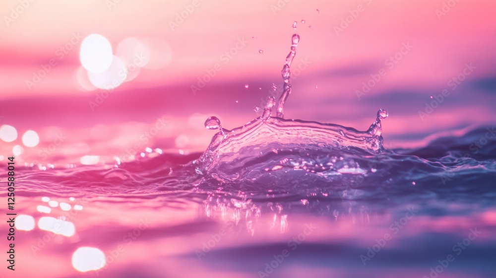 Poster misty pink liquid background with soft bokeh effect and water splashes creating a serene and dreamy 