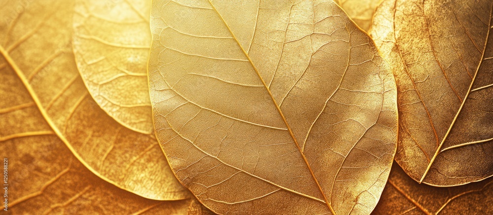 Poster golden overlapping leaf texture creating an elegant and warm background ideal for nature themed desi