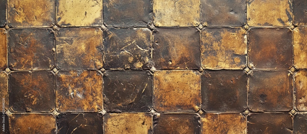 Poster vintage brown mosaic wall texture with detailed close-up of weathered tiles and intricate patterns f