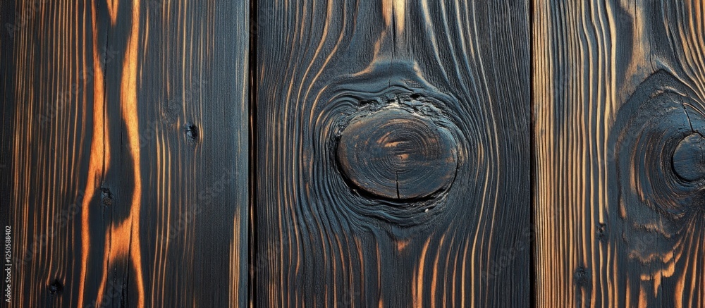 Aufkleber dark weathered wood texture with rich grain patterns and natural knots for background use in design 