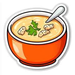 Creamy Soup with Croutons and Fresh Herbs in a Bowl