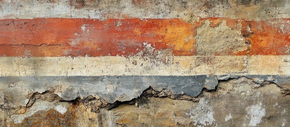 Poster weathered brick wall with textured stripes featuring stone and sand patterns for rustic and architec