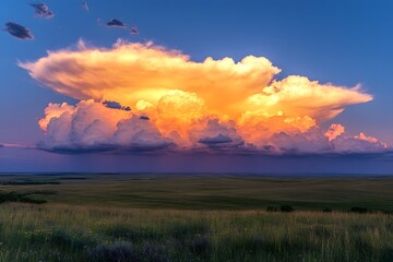 Sunset illuminates massive cumulonimbus cloud over prairie (1)