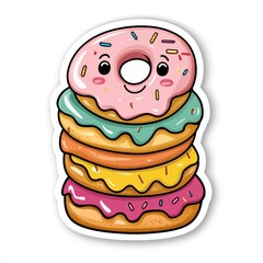 Cute Cartoon Donuts with Smiley Face in Bright Colors on Stack