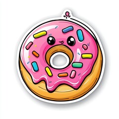 Fototapeta premium Cute Pink Donut with Sprinkles and Happy Face Cartoon Design