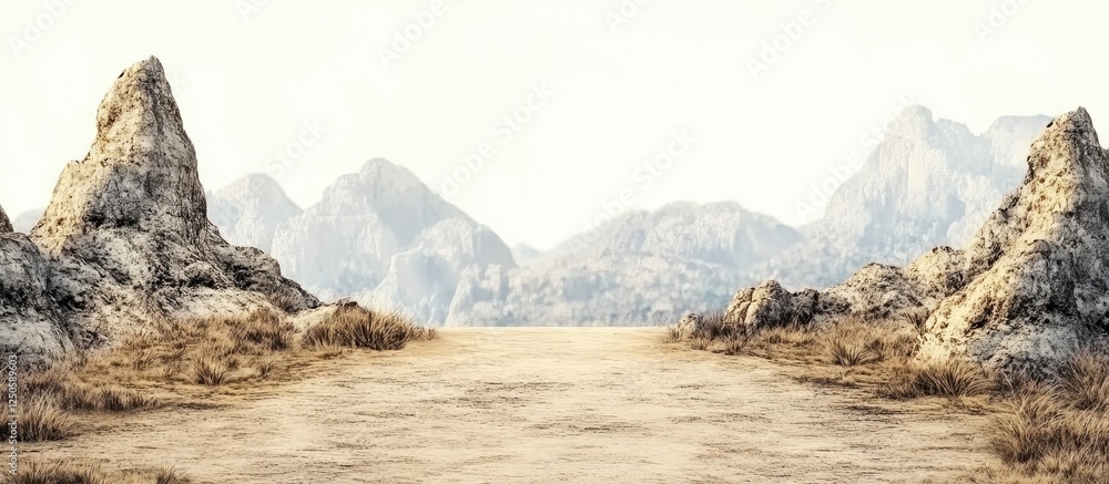 Poster mountainous landscape background with dry terrain and ample space for text integration