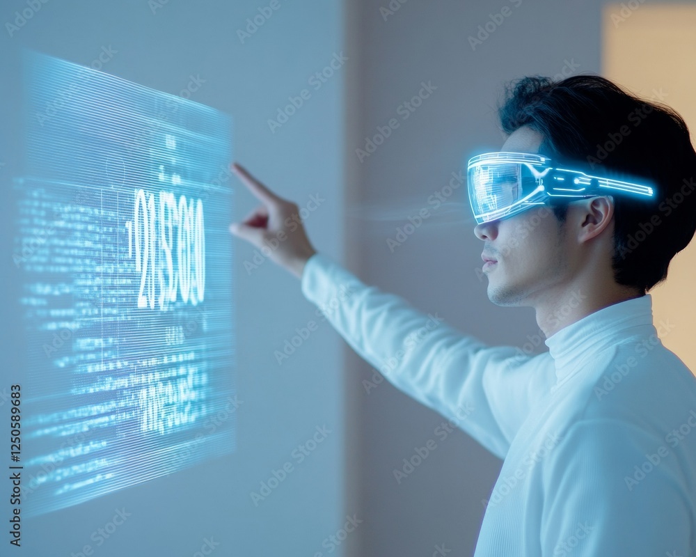 Poster futuristic home countdown display digital holographic clock in modern living room - enhancing high-t