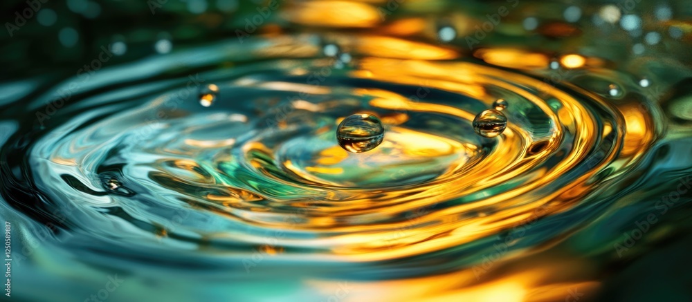 Poster vibrant oil and water texture with circular ripples and bubbles in an abstract composition showcasin