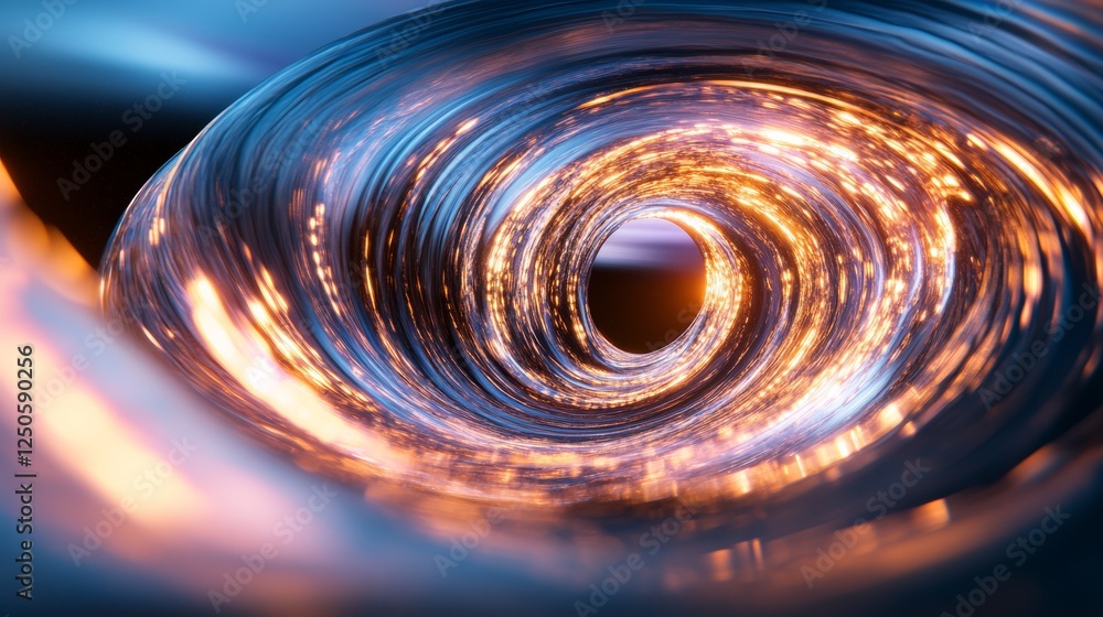 Poster Futuristic Tech Aesthetic Spiraling Light Streams in Quantum Tunnel for Sci-Fi Marketing and Innovation-Driven Tech Displays, Illuminated Vortex Textures in Digital Transformation