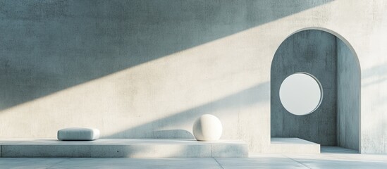 Minimalist Interior Space Featuring Geometric Elements and Abundant Natural Light Ideal for Text Placement