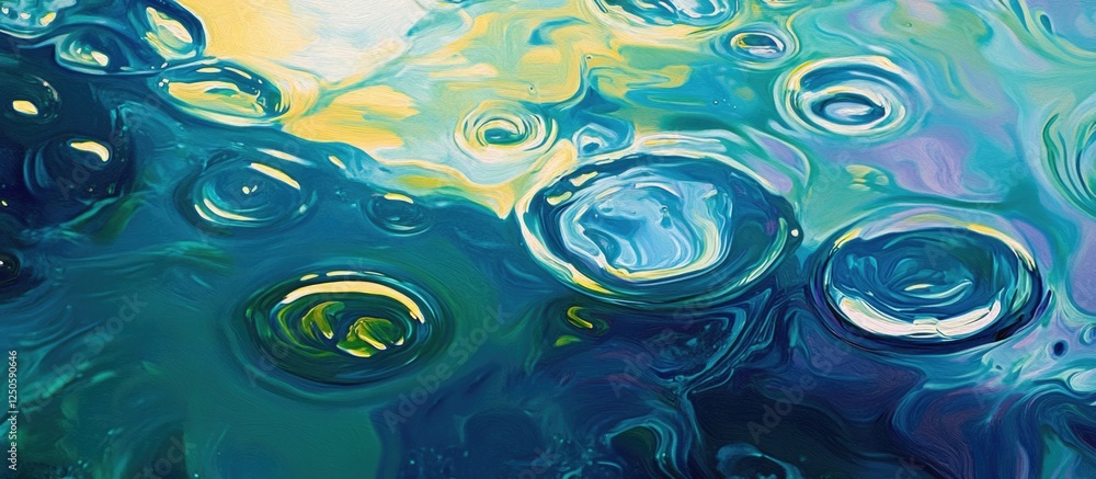 Poster colorful abstract background featuring close-up oil droplets floating in water creating a vivid and 
