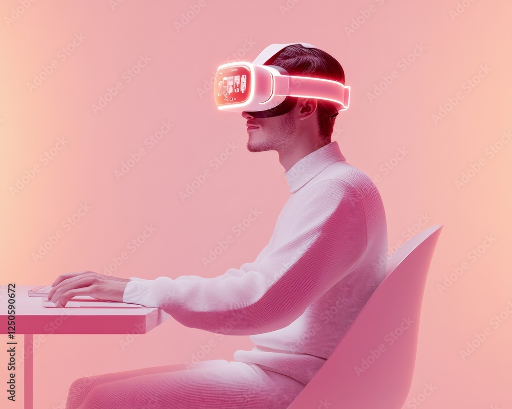 Poster Immersive VR Collaboration Futuristic Minimalist Workspaces with Holographic Interfaces for Tech-Driven Innovation and Productivity in Remote Professional Environments