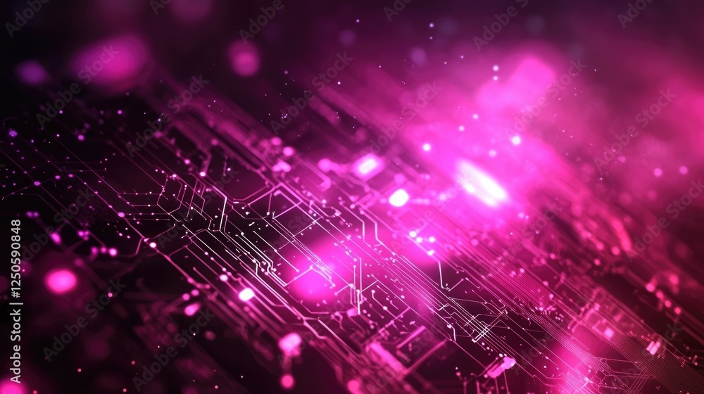 Poster futuristic pink neon abstract background with circuit patterns and glowing lights