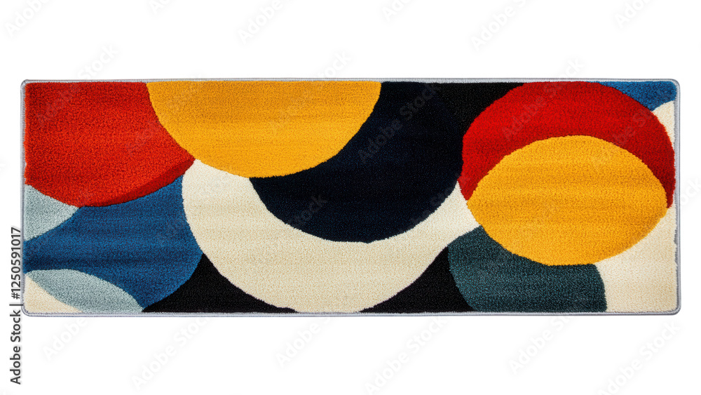 Aufkleber bold overlapping circular patterns in an abstract rug design, vibrant colors, seamless integration f
