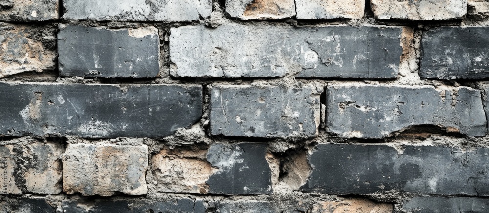 Poster monochrome textured background of an aged brick wall showcasing rustic details and weathered element