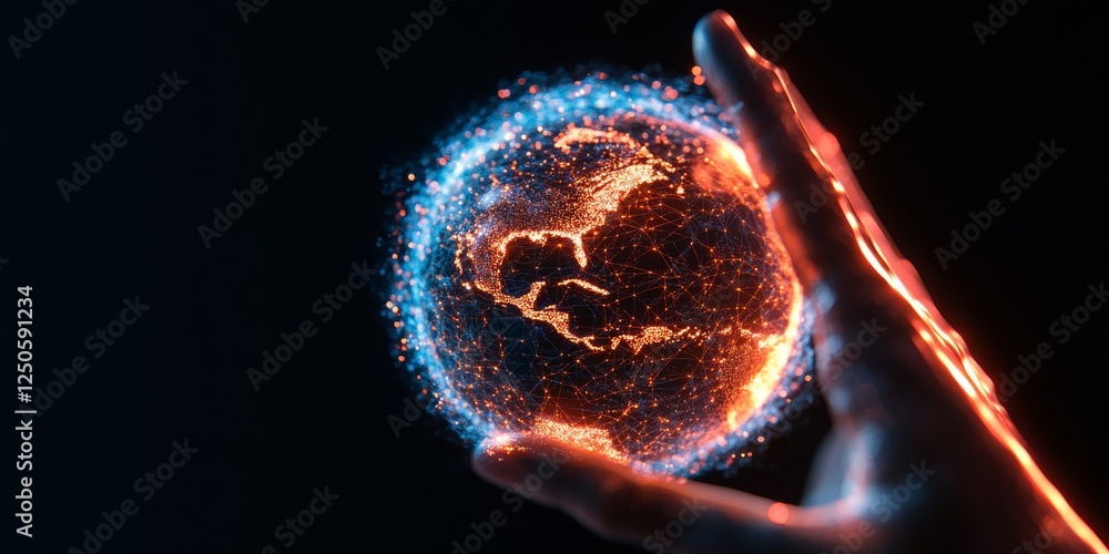 Aufkleber Futuristic Holographic Interface Hand-Crafted Digital Globe with Illuminated Network - Interactive Tech Content and Immersive Display for Business Innovation