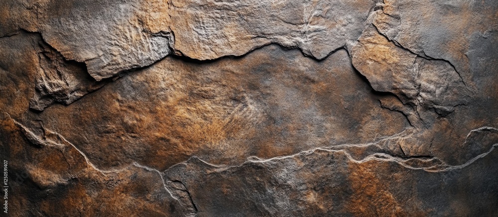 Poster textured brown stone wall with intricate patterns and shadows in a monochrome style emphasizing the 