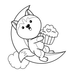 Valentine Day Coloring Page with cute husky